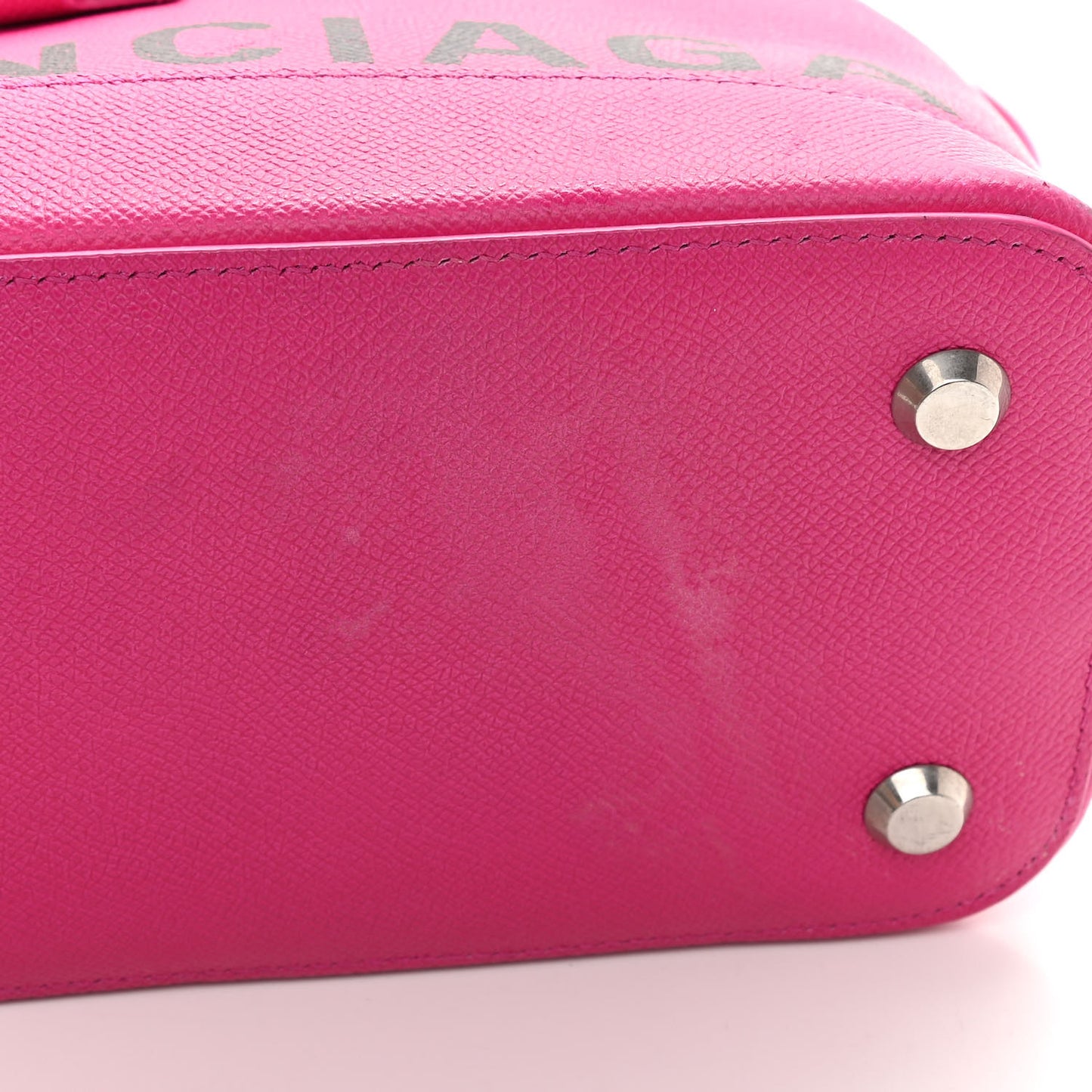 Signature Grained Calfskin Logo S Ville Top Handle Bag Fuchsia