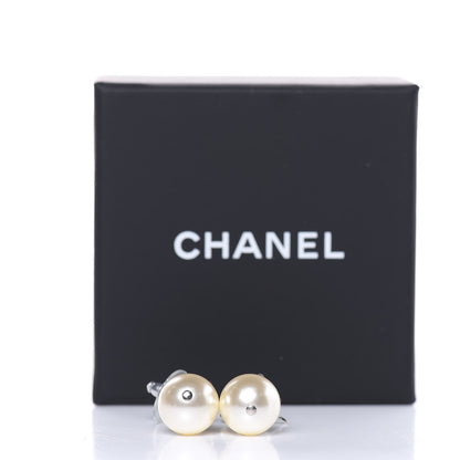 Chanel Crystal Pearl CC Drop Earrings Silver Pearly White 5 of 5