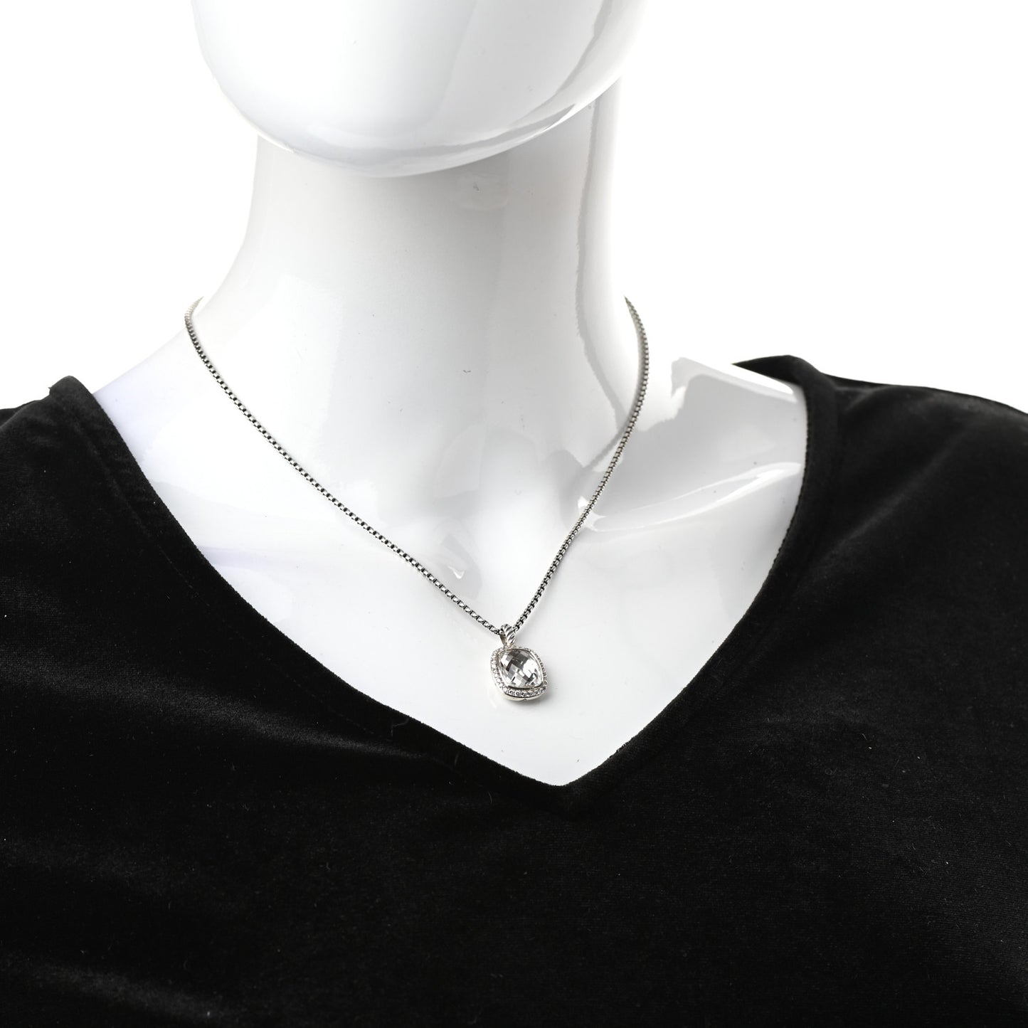 Sterling Silver White Topaz Diamond 12mm Noblesse Pendant Necklace
