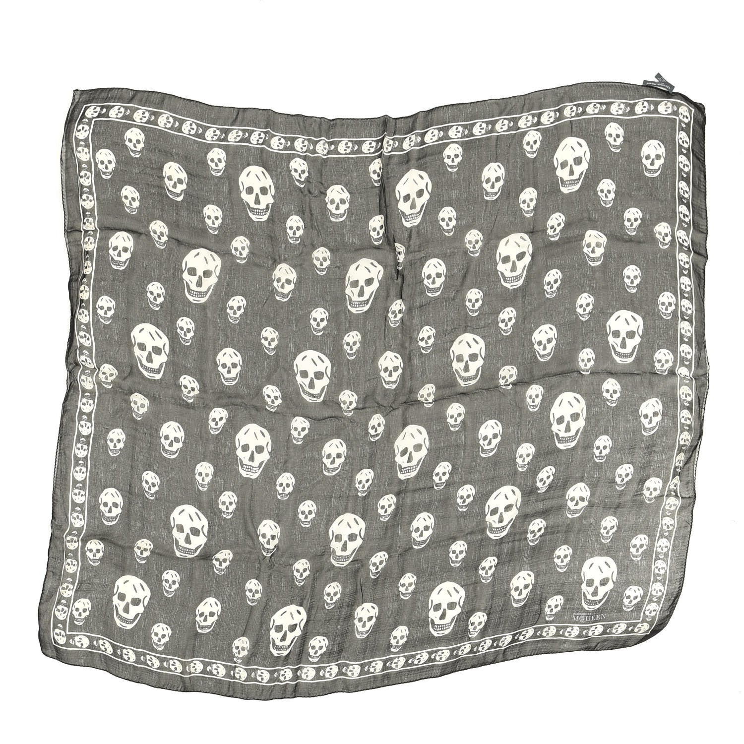 Alexander McQueen Silk Chiffon Skull Scarf Black White 1 of 3