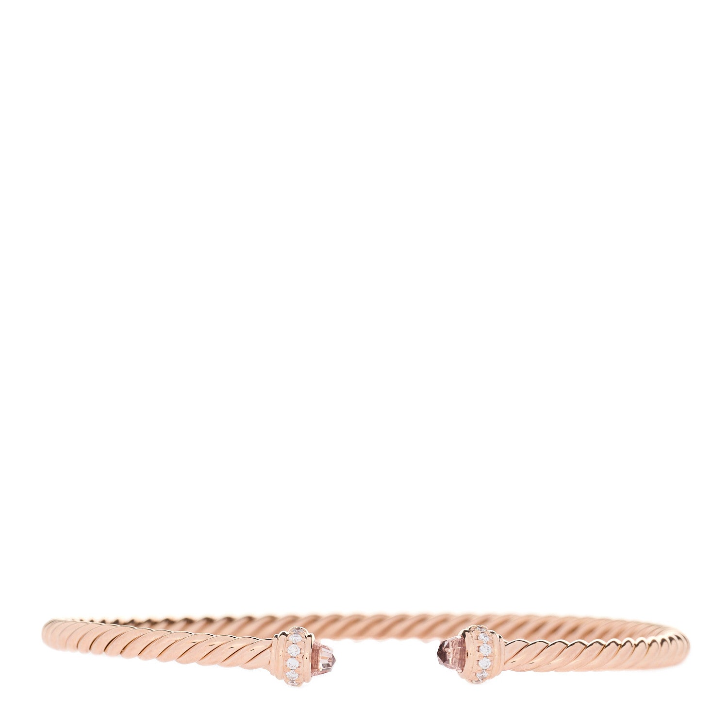 David Yurman 18K Rose Gold Diamond Morganite 3mm Cablespira Bracelet 1 of 5