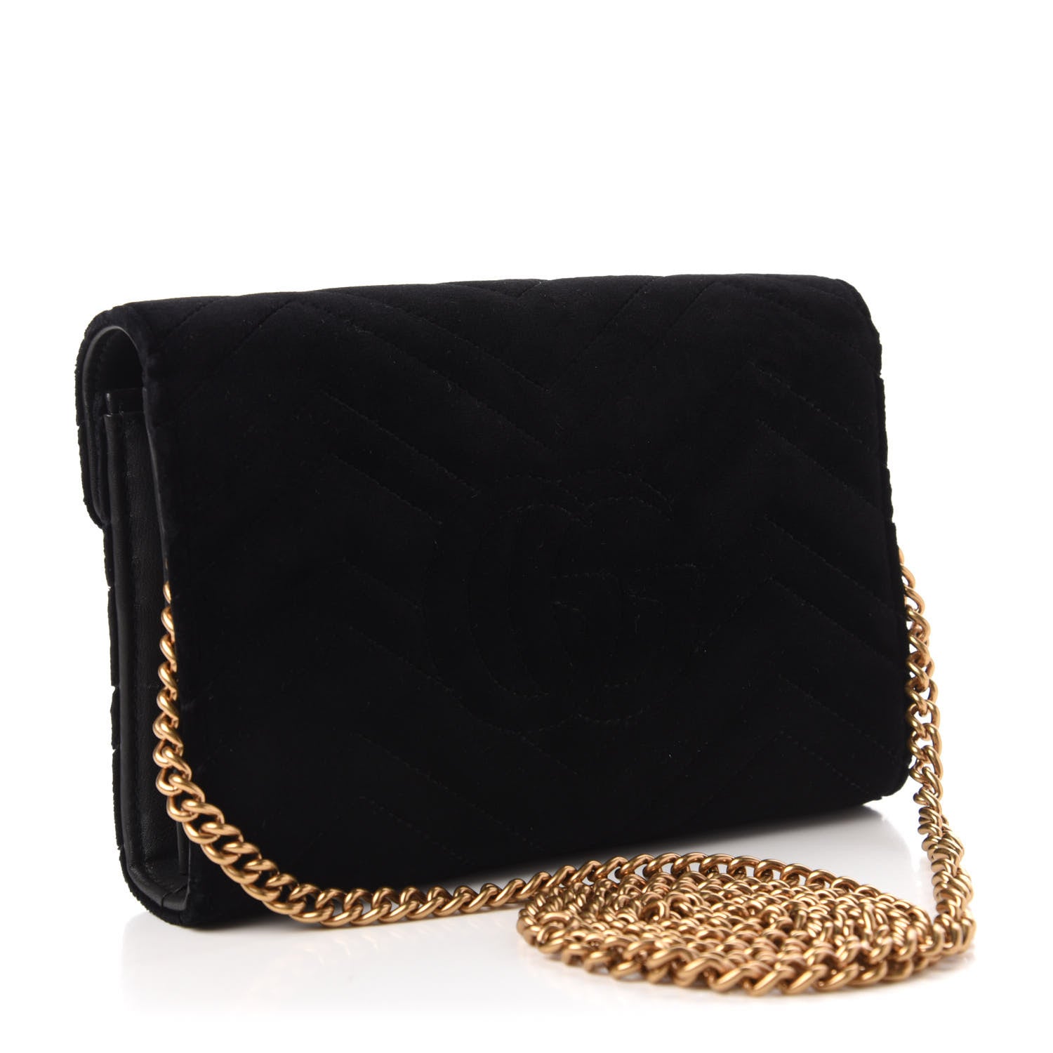 Gucci Velvet Matelasse GG Marmont Chain Wallet Black 3 of 9