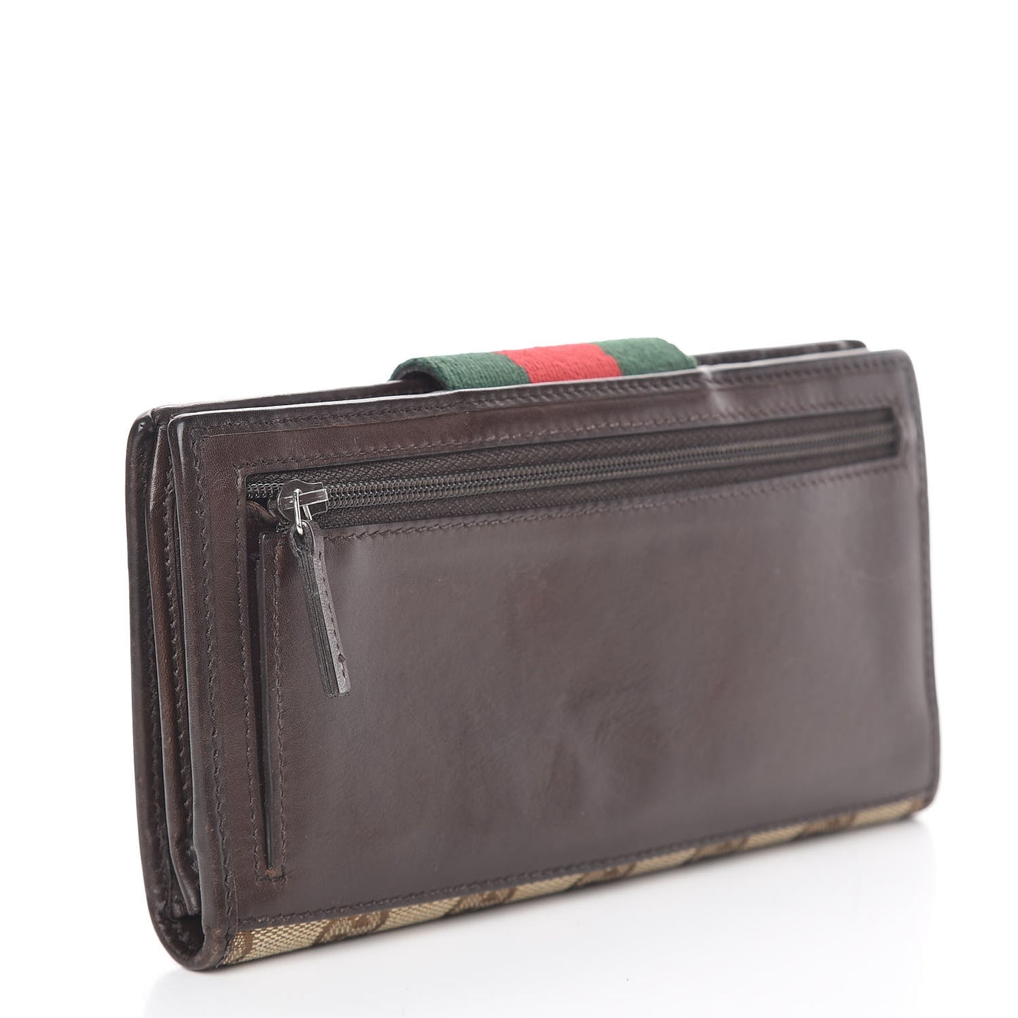 Monogram Calfskin Ladies Web Continental Wallet Beige Ebony Cocoa