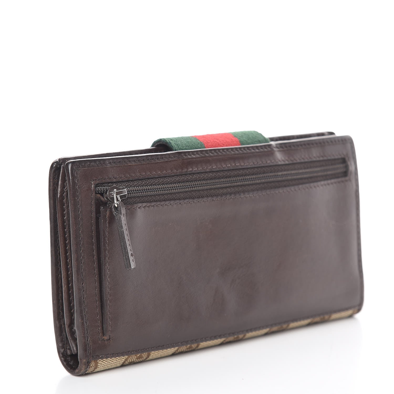 Gucci Monogram Calfskin Ladies Web Continental Wallet Beige Ebony Cocoa 3 of 11