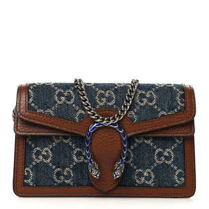 Gucci New Denim GG Monogram Dollar Calfskin Enamel Super Mini Dionysus Shoulder Bag Blue Tea Cuir Epilog Electric Blue 1 of 6