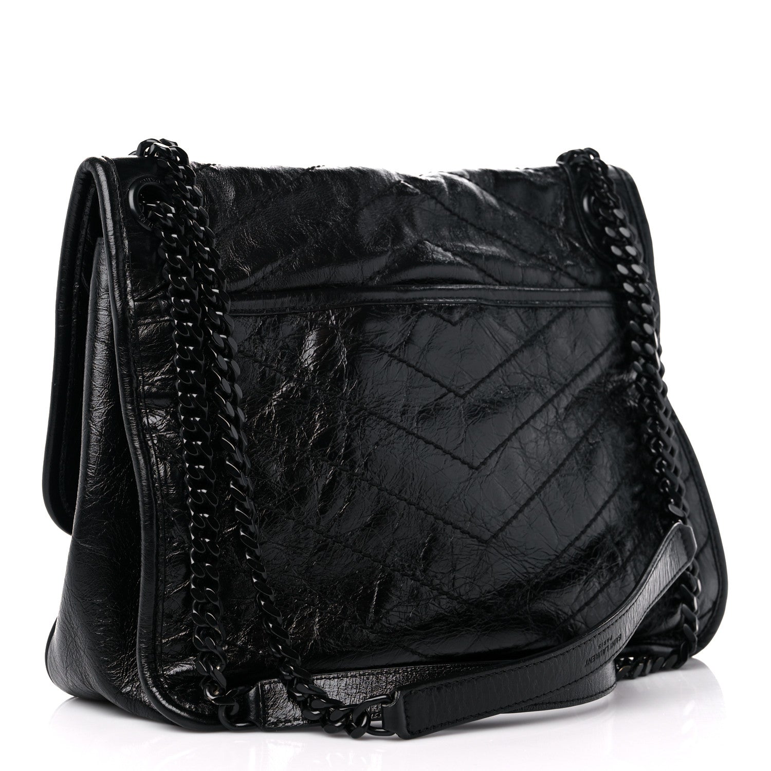 Saint Laurent Crinkled Calfskin Matelasse Monogram Medium Niki Chain Satchel Black 3 of 11