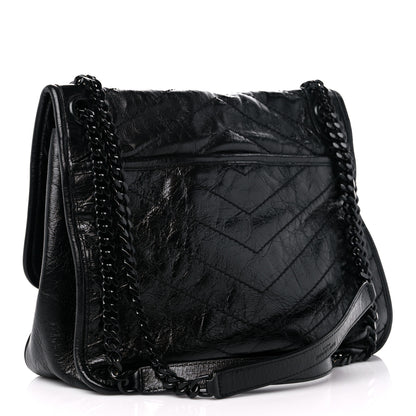 Saint Laurent Crinkled Calfskin Matelasse Monogram Medium Niki Chain Satchel Black 3 of 11