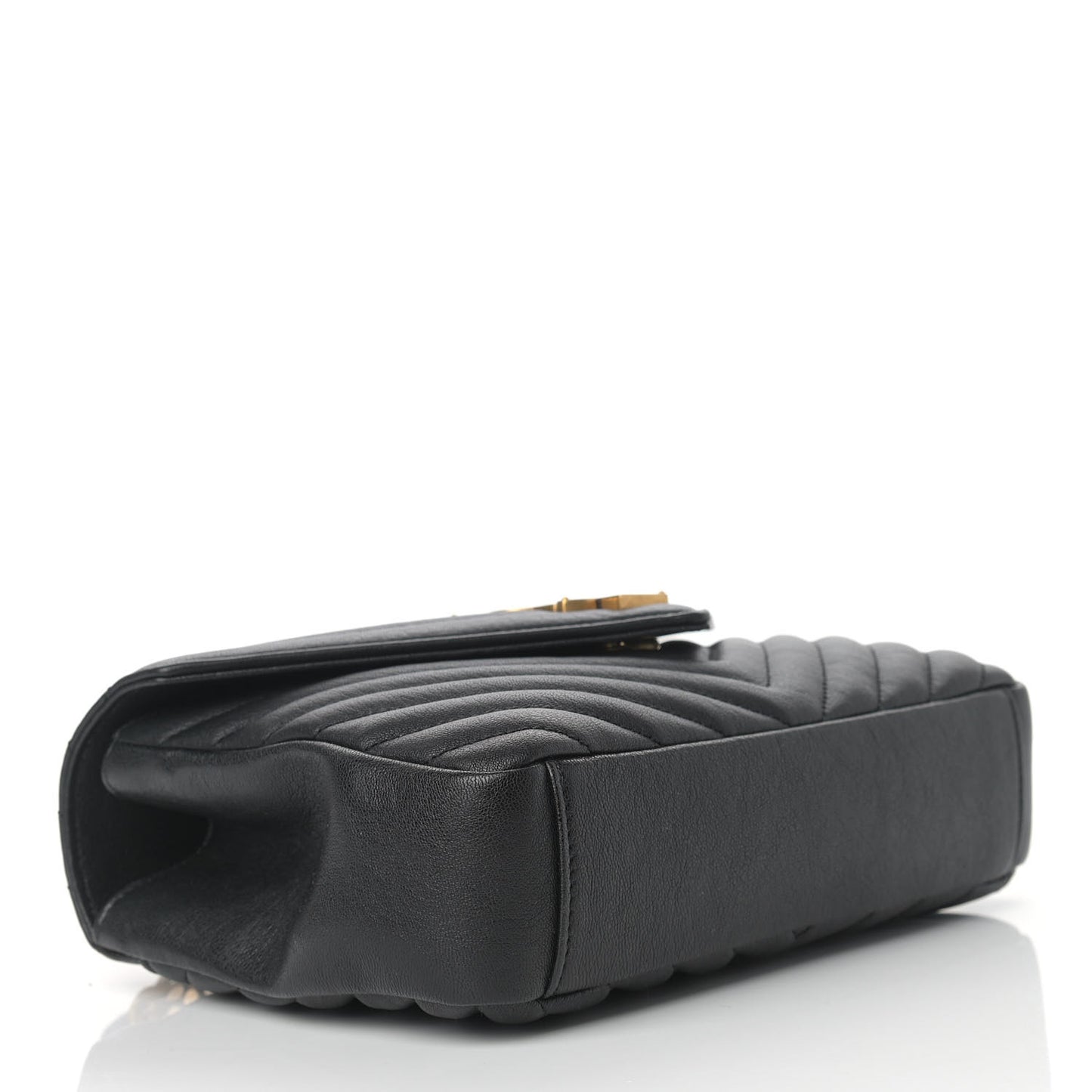 Sheepskin Matelasse Chevron Monogram Medium College Bag Black
