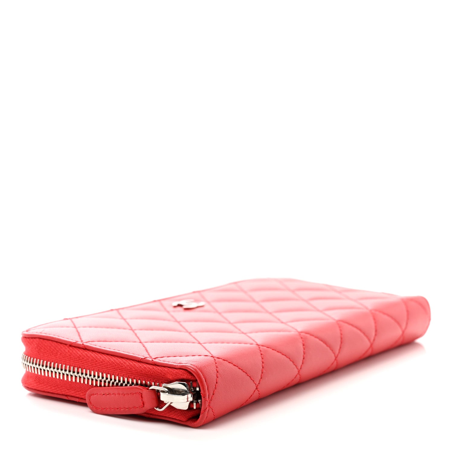 Chanel Lambskin Quilted Large Gusset Zip Around Wallet Red 4 of 8