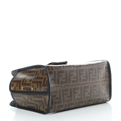 Fendi Glazed Fabric Vitello Century FF 1974 Stamp Patch Mini Peekaboo Defender Cover Mogano Panna Black 4 of 9