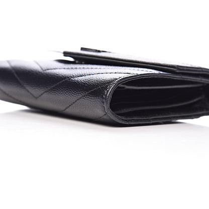 Saint Laurent Grain De Poudre Matelasse Chevron Monogram Compact Tri Fold Wallet Black 13 of 15