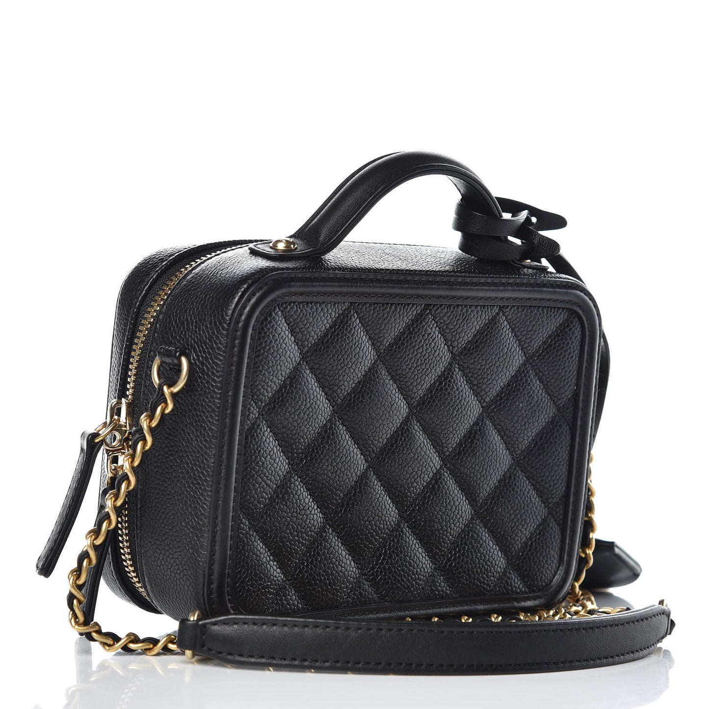 Caviar Quilted Small CC Filigree Vanity Case Black