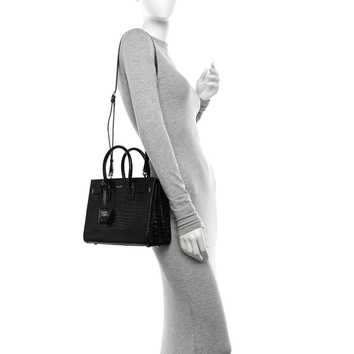 Calfskin Crocodile Embossed Baby Sac De Jour Black