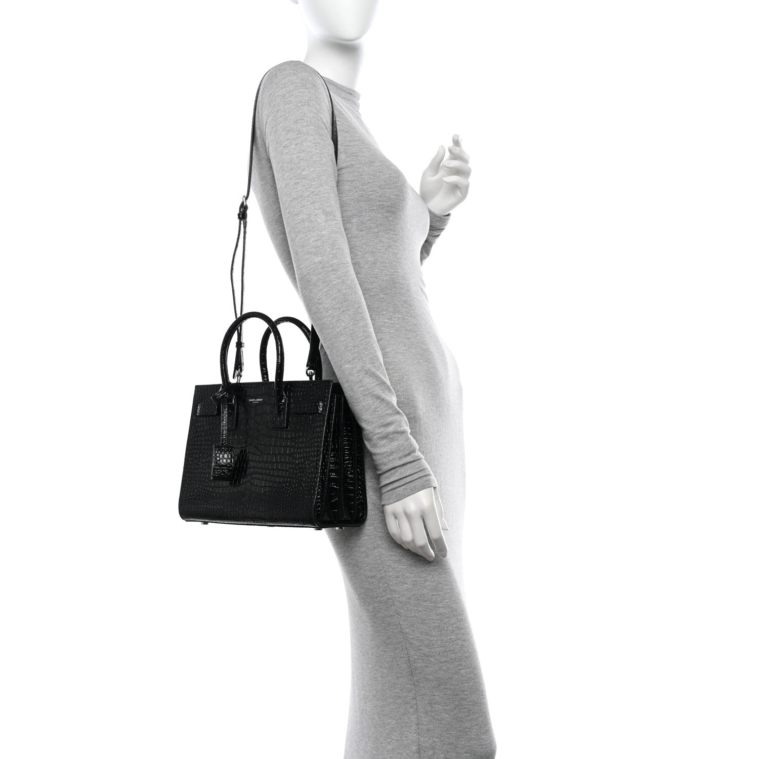 Saint Laurent Calfskin Crocodile Embossed Baby Sac De Jour Black 2 of 10