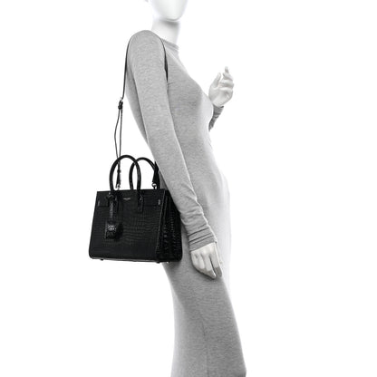 Saint Laurent Calfskin Crocodile Embossed Baby Sac De Jour Black 2 of 10