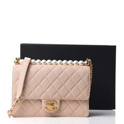 Chanel Lambskin Quilted Small Chic Pearls Flap Beige 11 of 11