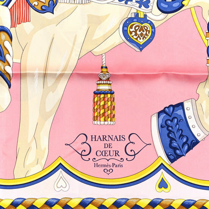 Hermes Silk Harnais De Cour Scarf 90 Gris Perle Rose Bonbon Bleu 2 of 3