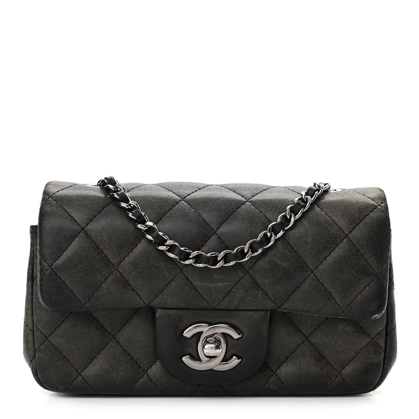 Lambskin Quilted Extra Mini Rectangular Flap Black
