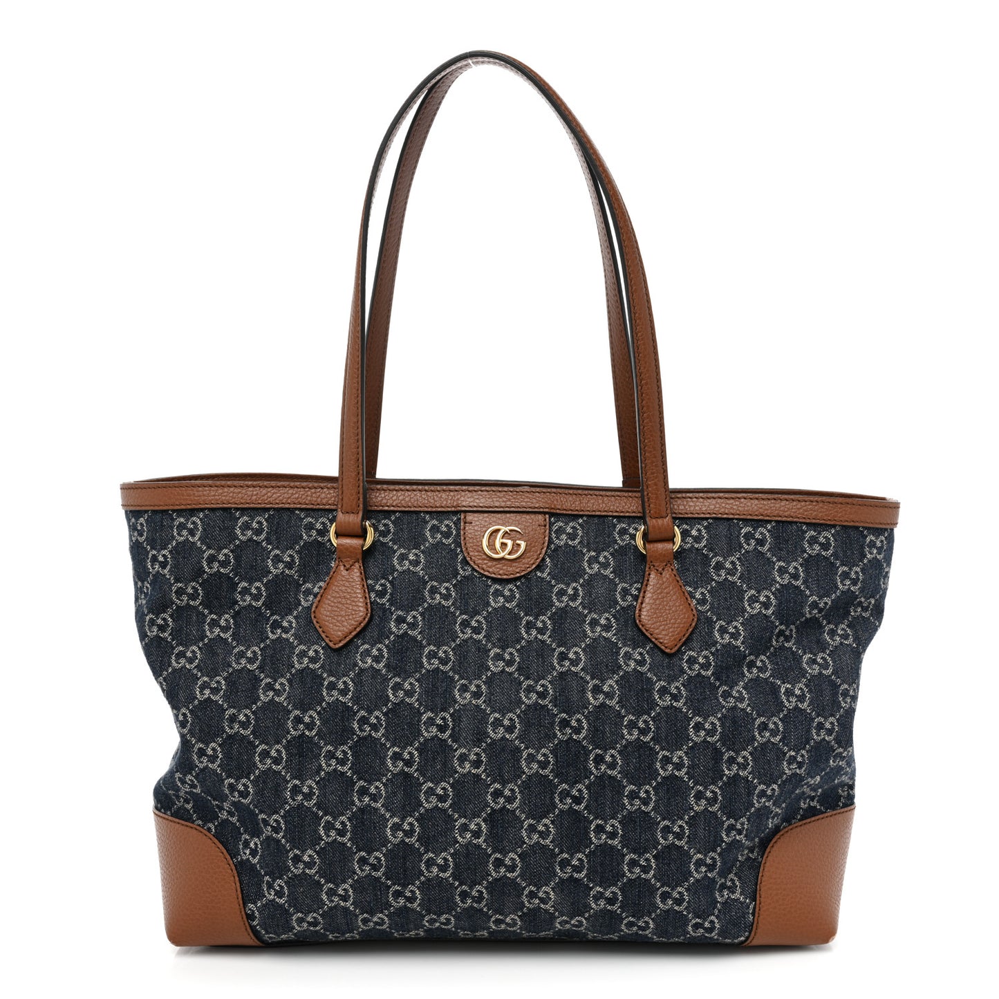 New Denim GG Monogram Medium Ophidia Shopping Tote Blue Tea Cuir