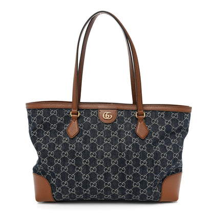 Gucci New Denim GG Monogram Medium Ophidia Shopping Tote Blue Tea Cuir 1 of 16