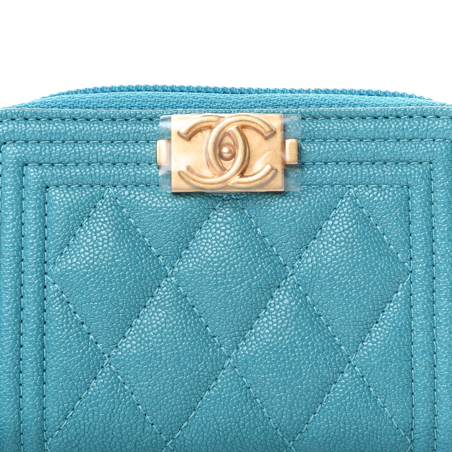 Chanel Caviar Quilted Boy Zip Around Coin Purse Wallet Turquoise 10 of 10