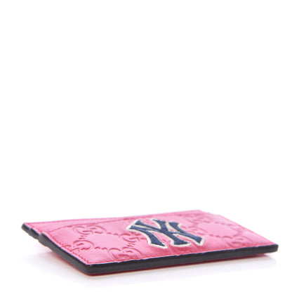 Gucci X MLB Guccissima Signature NY Yankees Embroidered Card Holder Box Pink Blue Ivory 4 of 8