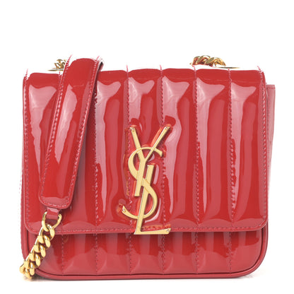 Saint Laurent Patent Matelasse Monogram Small Vicky Chain Bag Red 1 of 9