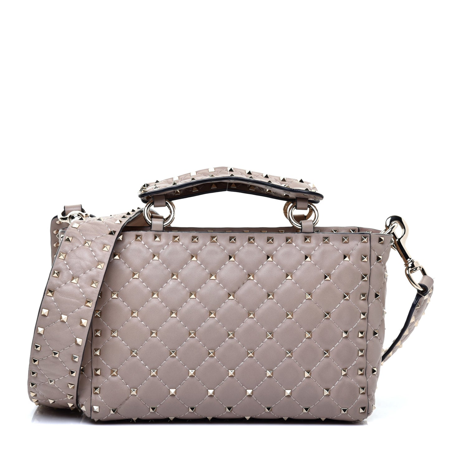 Nappa Rockstud Spike Top Handle Shoulder Bag Poudre