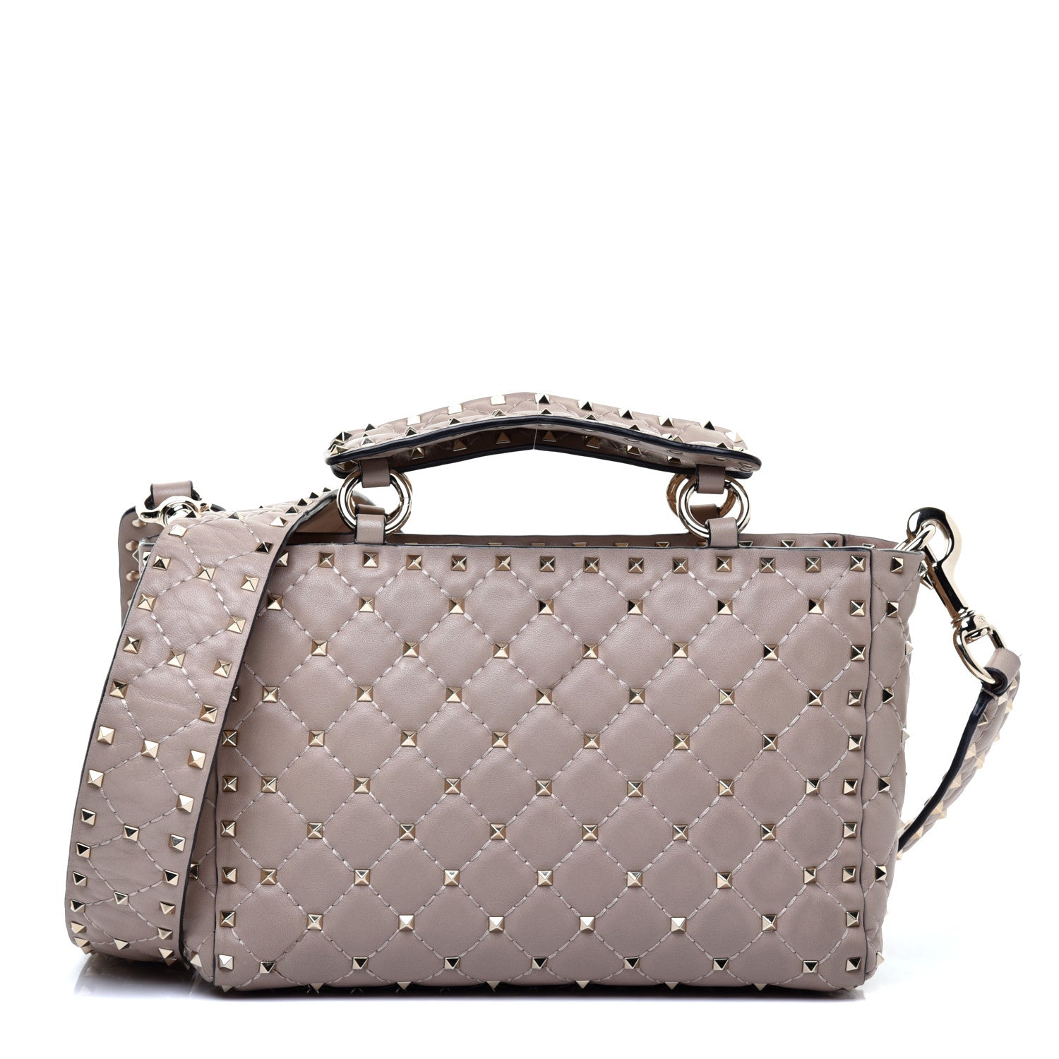 Valentino Garavani Nappa Rockstud Spike Top Handle Shoulder Bag Poudre 1 of 10