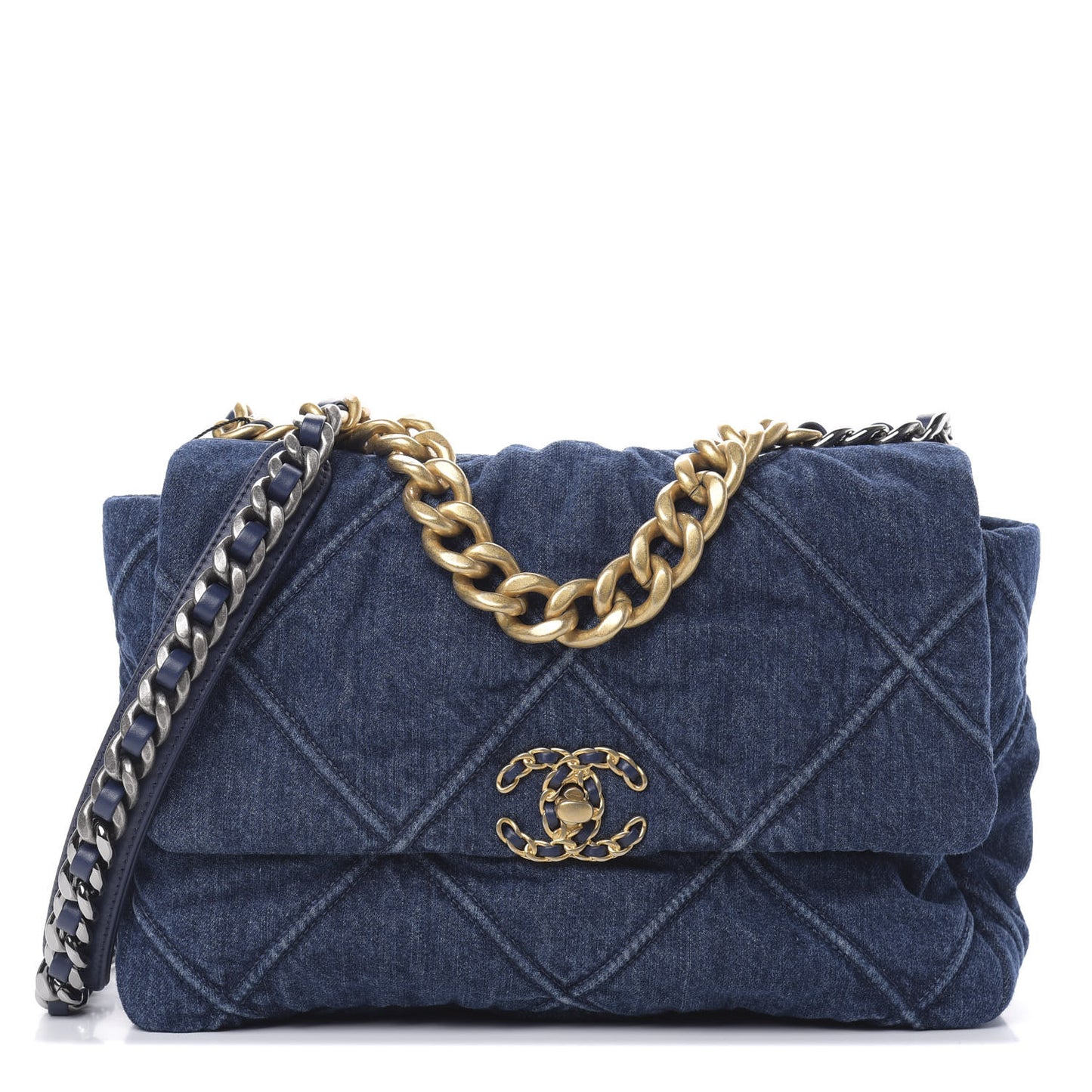 Denim Quilted Large 19 Flap Blue