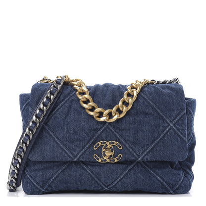 Chanel Denim Quilted Large 19 Flap Blue 1 of 11