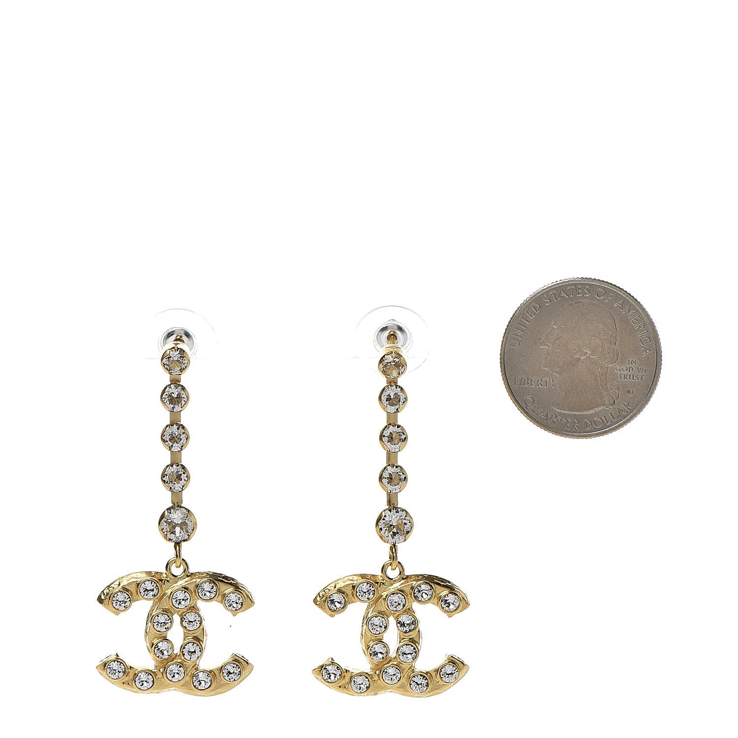 Chanel CC Crystal Drop Earrings Gold 2 of 5