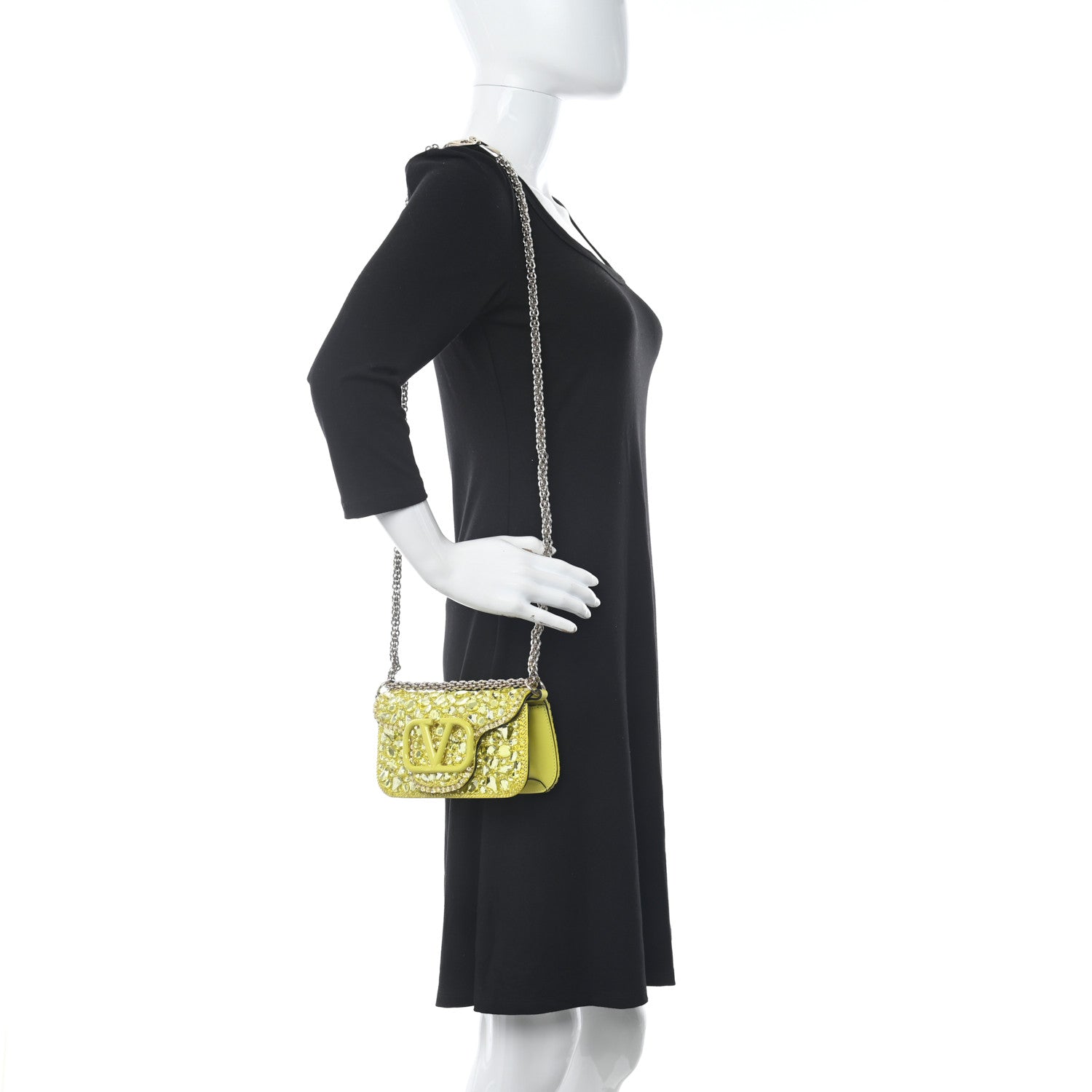 Valentino Garavani Crystal Nappa Enamel Vlogo Small Loco Shoulder Bag Lemon Cedar 2 of 9