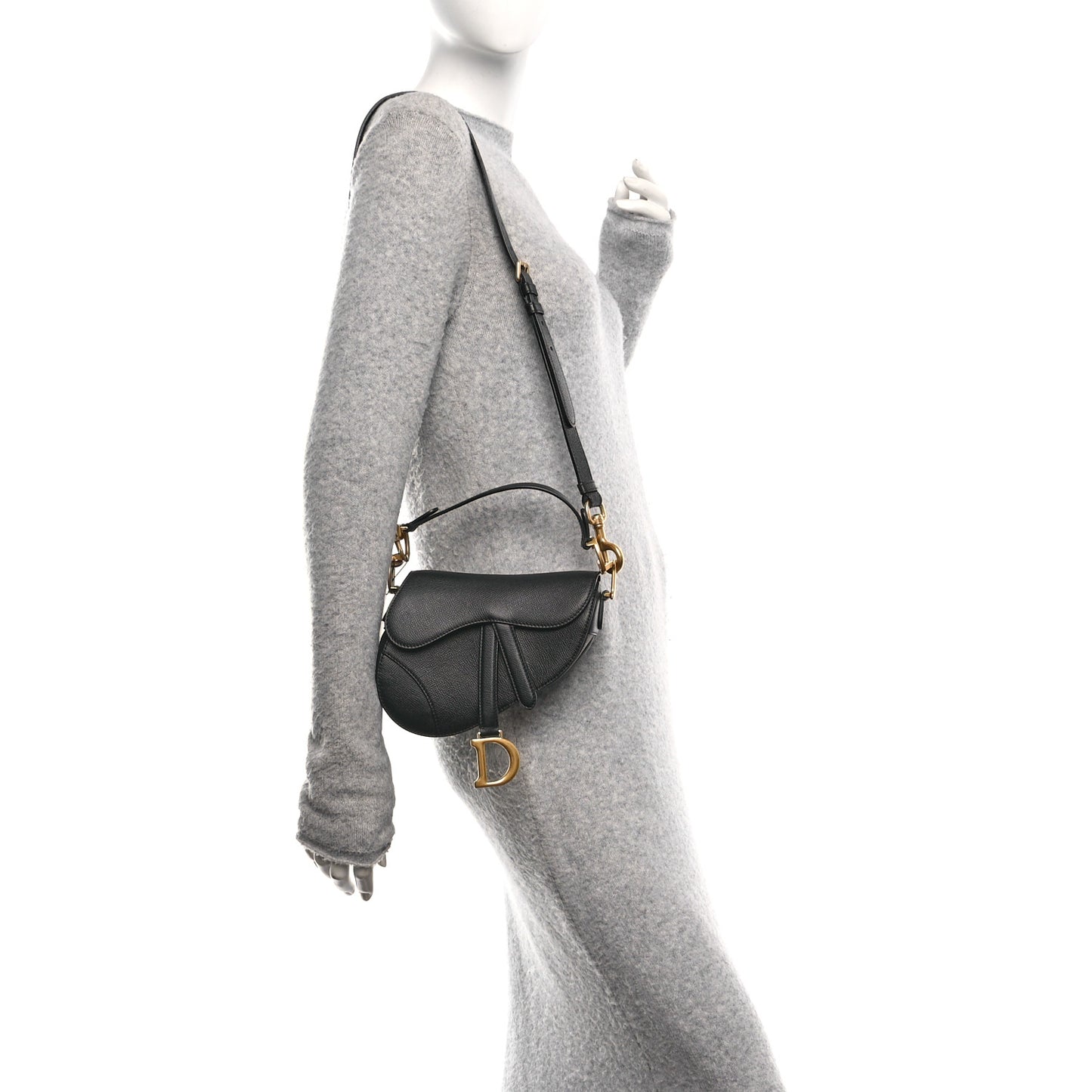 Grained Calfskin Mini Saddle Bag With Strap Black