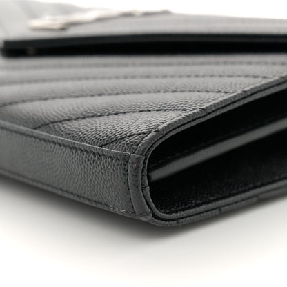 Saint Laurent Grain De Poudre Matelasse Chevron Monogram Chain Wallet Black 10 of 12