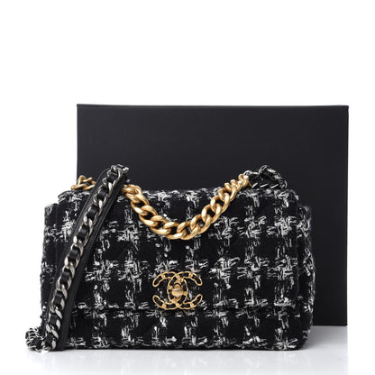 Chanel Tweed Quilted Medium Chanel 19 Flap Black Silver Ecru 12 of 12