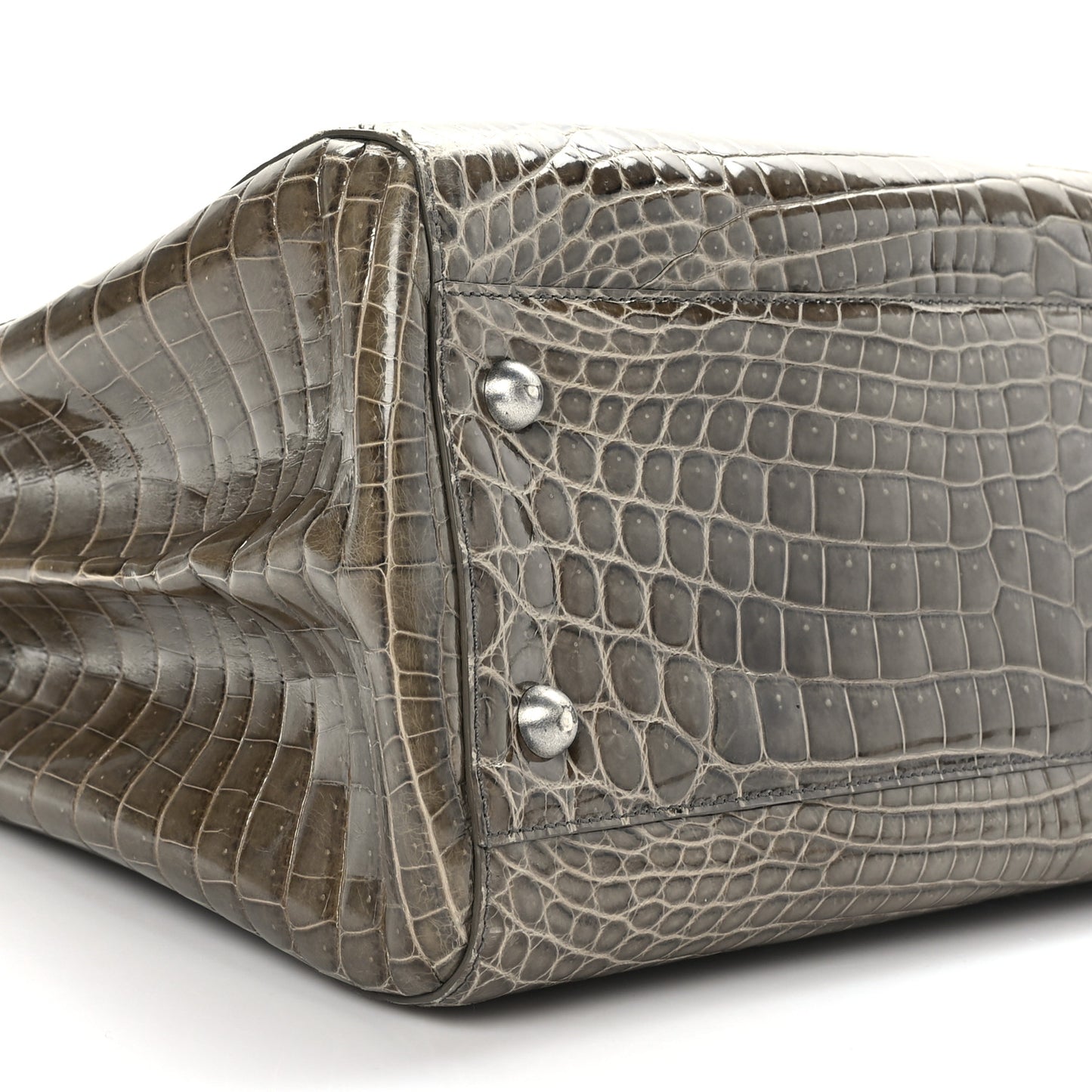 Shiny Crocodile Top Handle Tote Grey
