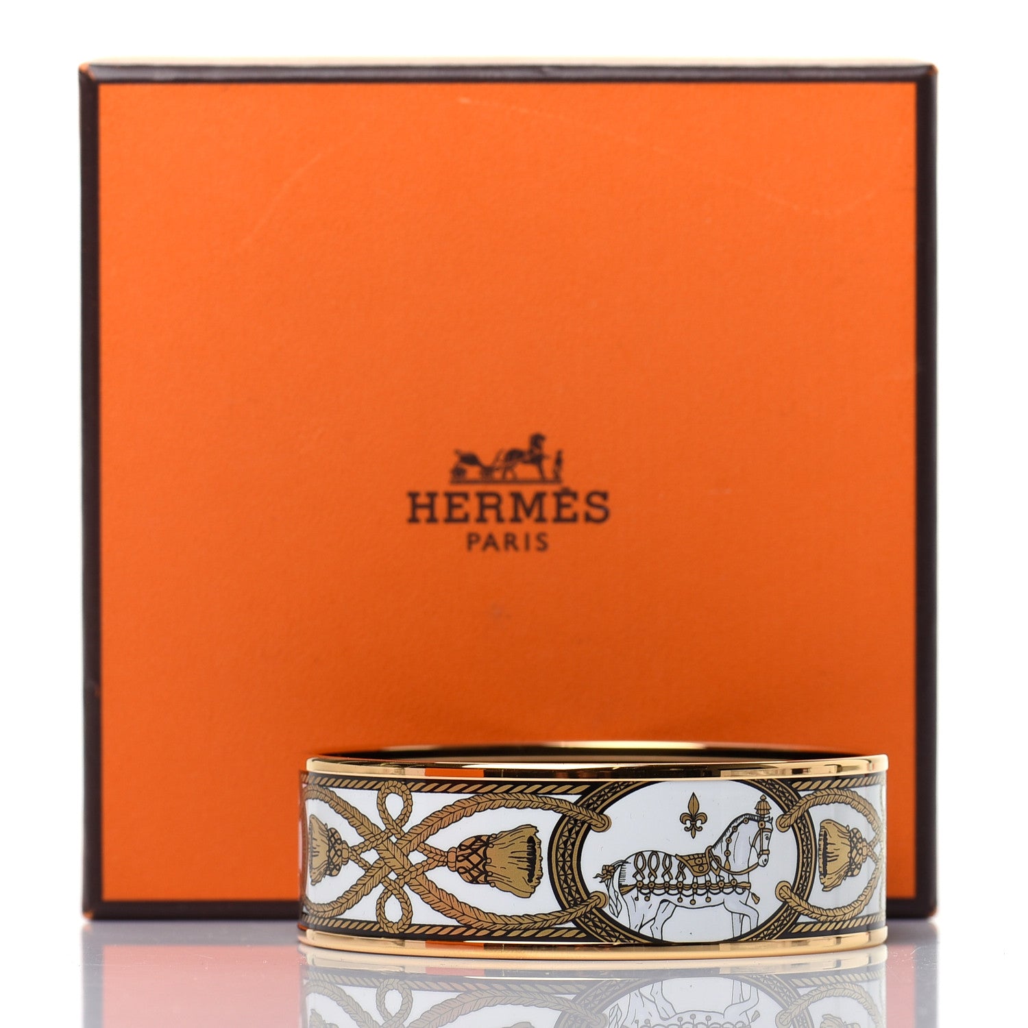 Hermes Enamel Printed Wide Grand Apparat Bracelet 70 White 6 of 6