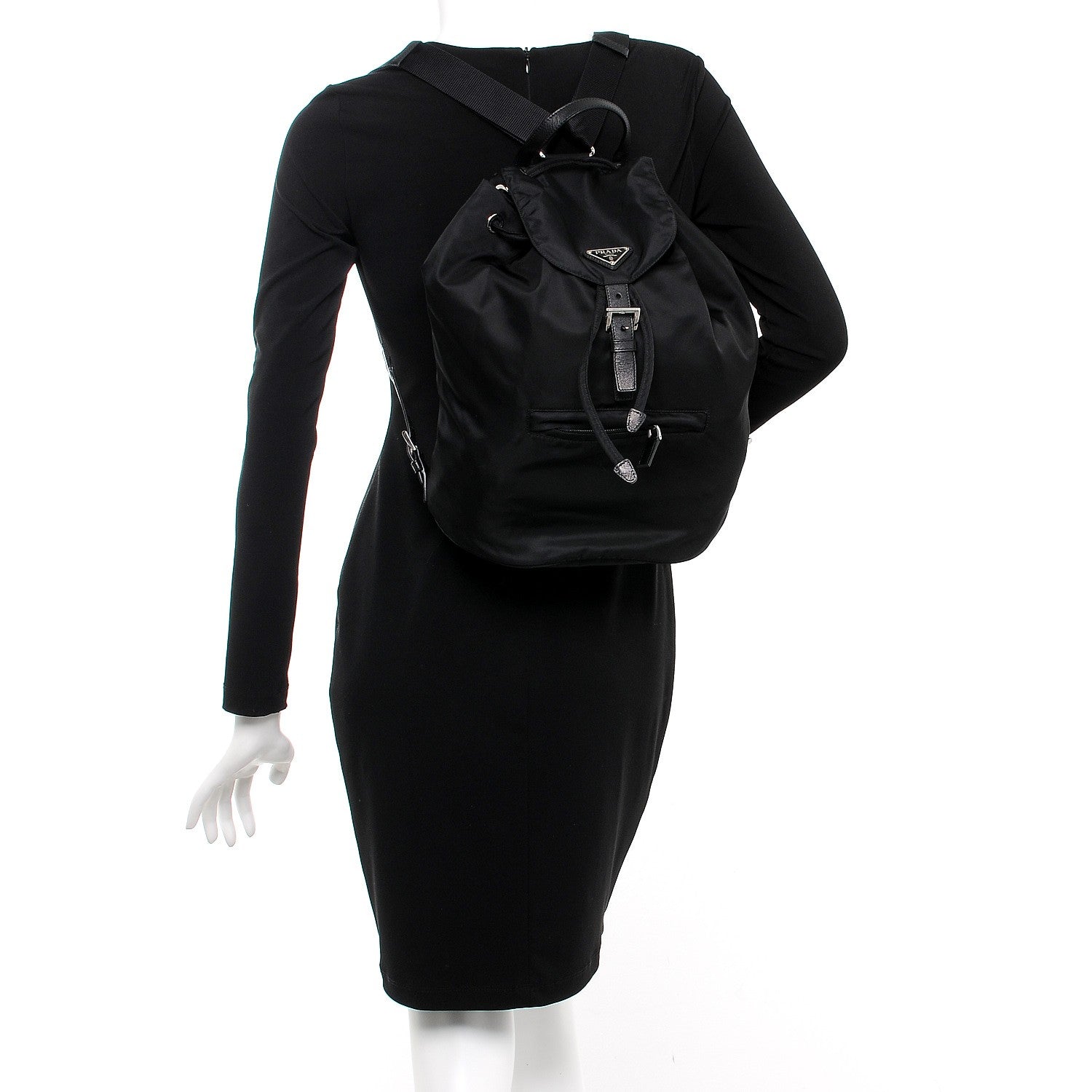 Prada Nylon Vela Saffiano Medium Cinch Backpack Black 2 of 10