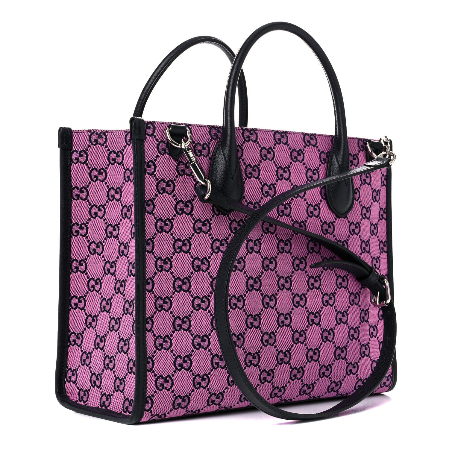 Gucci Monogram Multicolor Textured Dollar Calfskin Small Retro Interlocking G Tote Bag Pink Blue 2 of 10