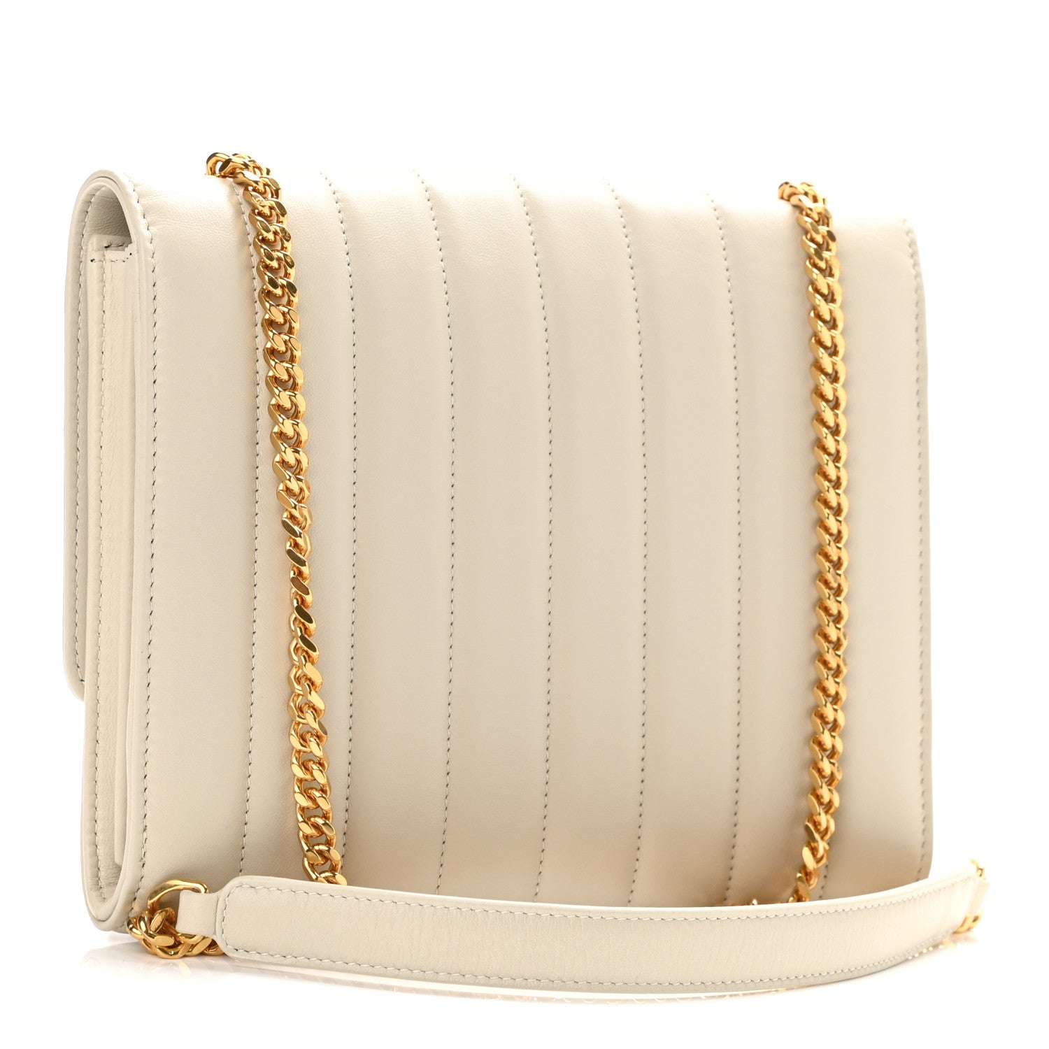 Saint Laurent Lambskin Matelasse Monogram Vicky Chain Wallet Off White 3 of 11