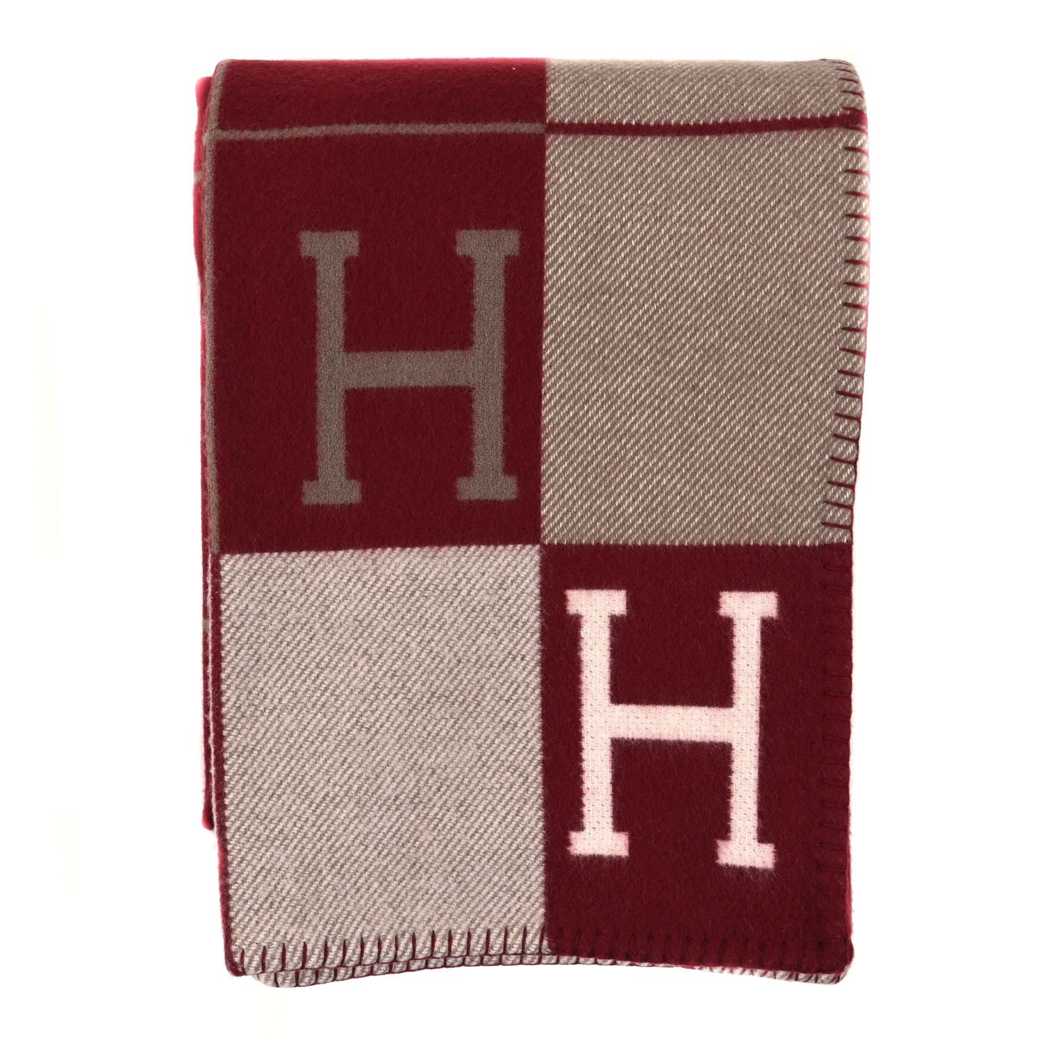 Hermes Wool Cashmere Avalon III Blanket Ecru Rouge H 1 of 3