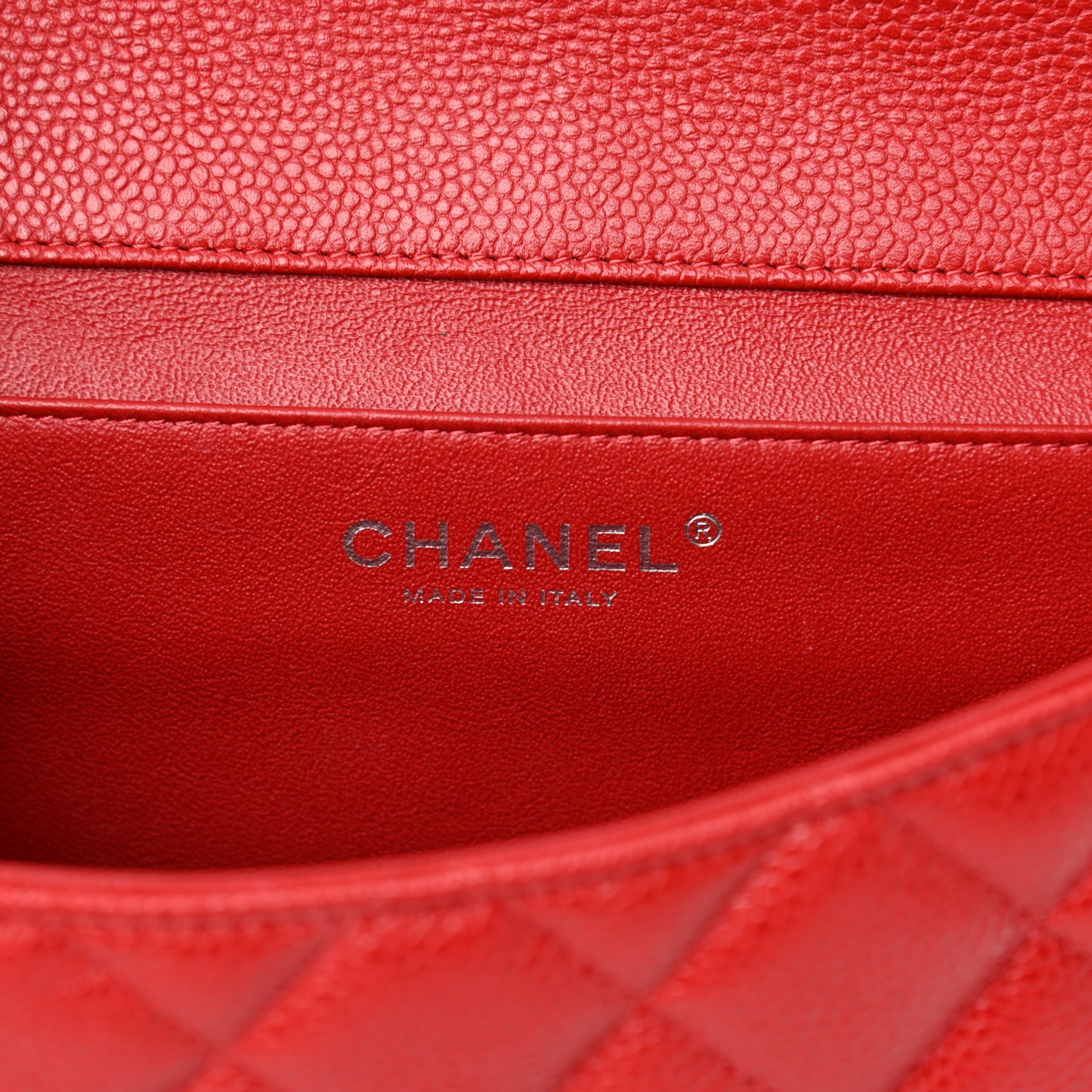 Caviar Quilted Clutch With Chain Flap Red