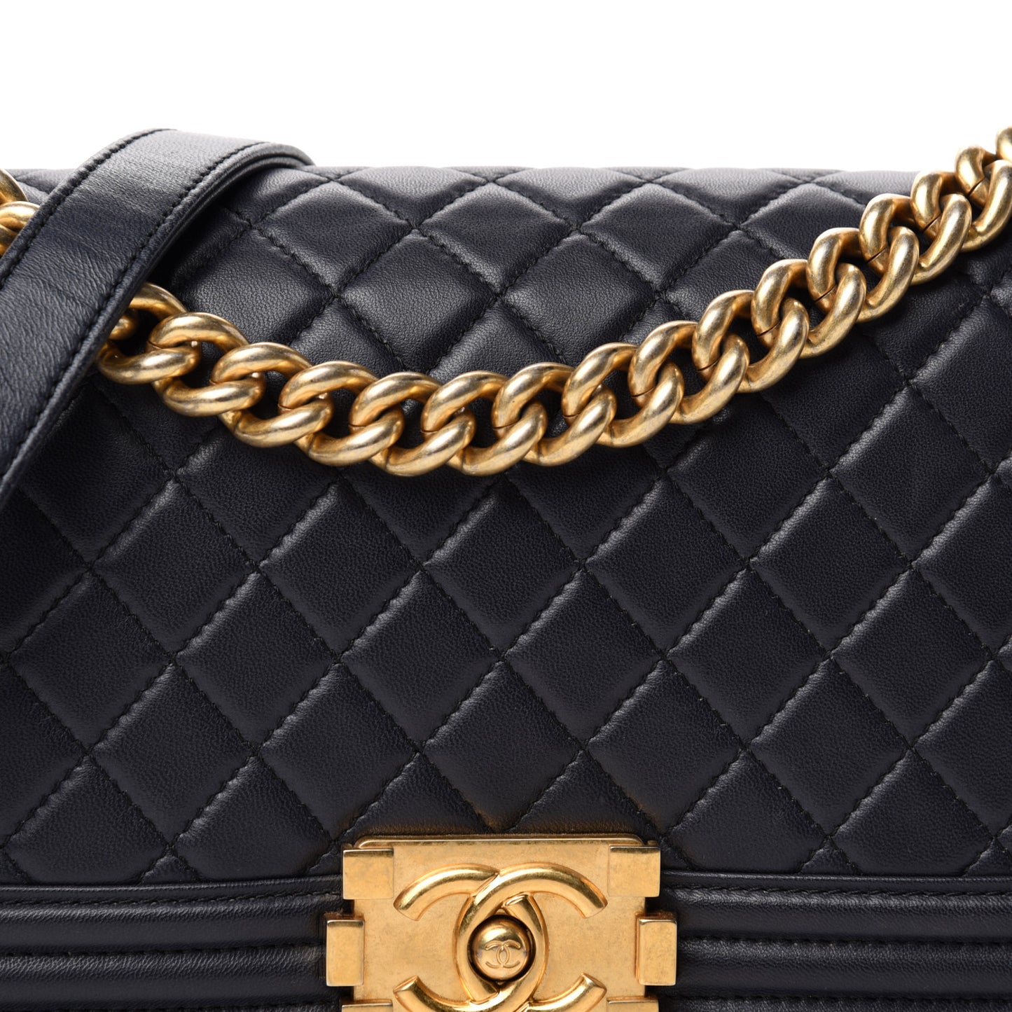Lambskin Quilted Medium Boy Flap Dark Navy