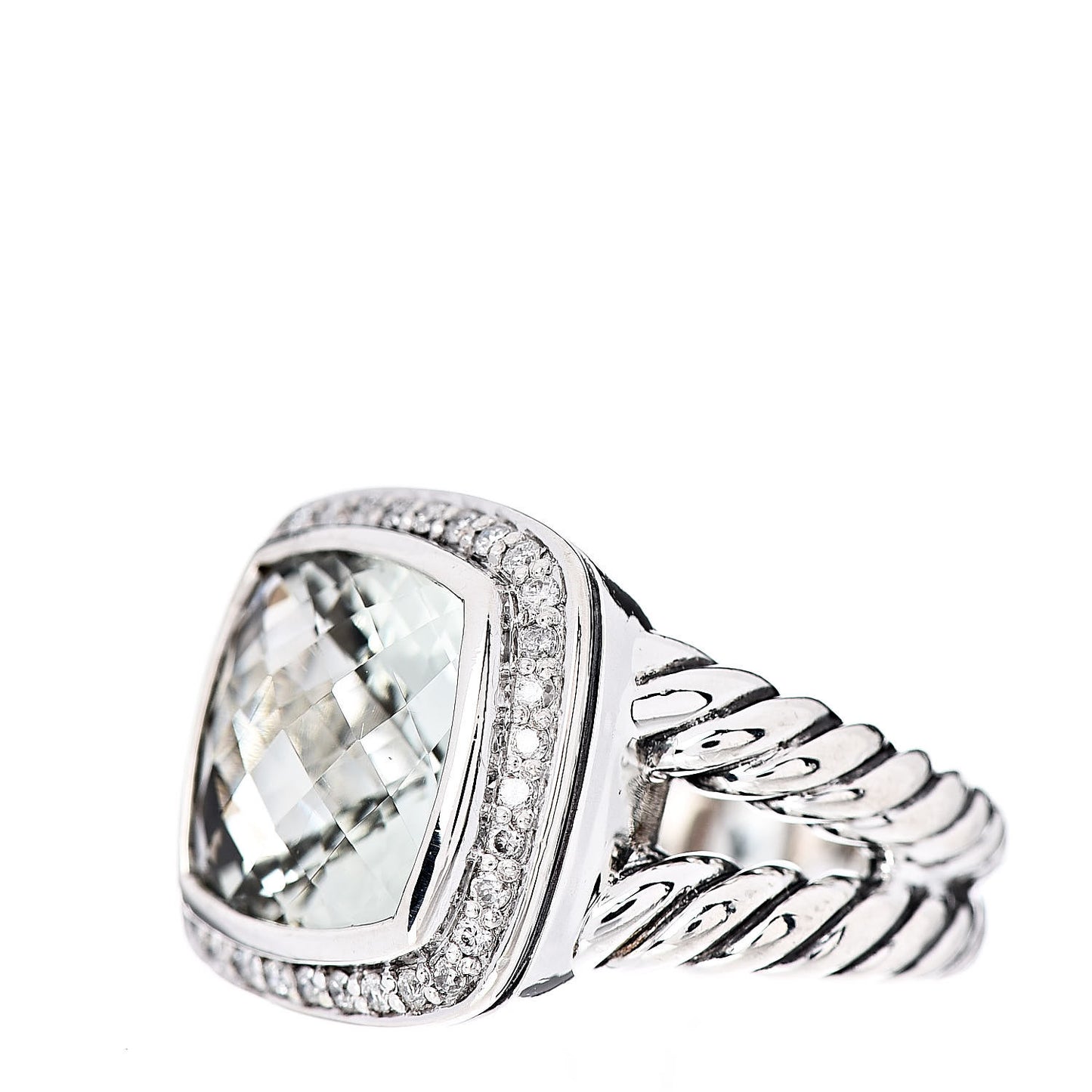 Sterling Silver Diamond Prasiolite 11mm Albion Ring 52 6