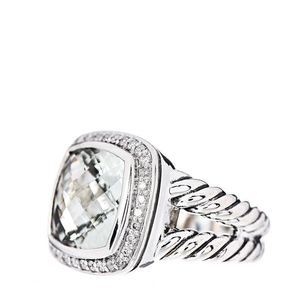 David Yurman Sterling Silver Diamond Prasiolite 11mm Albion Ring 52 6 3 of 5