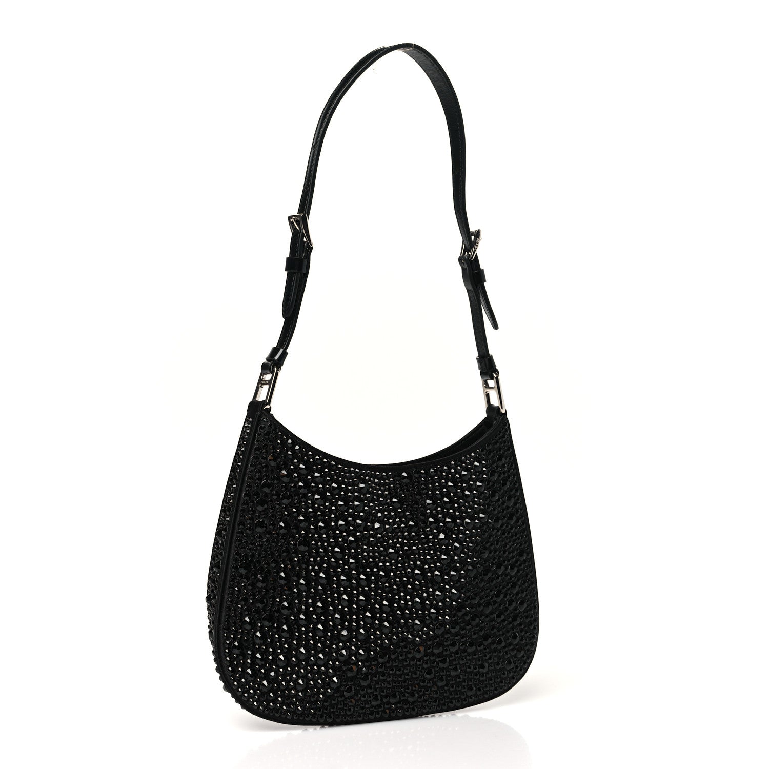 Prada Satin Crystal Cleo Adjustable Strap Shoulder Bag Black 3 of 9