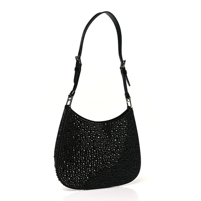 Prada Satin Crystal Cleo Adjustable Strap Shoulder Bag Black 3 of 9