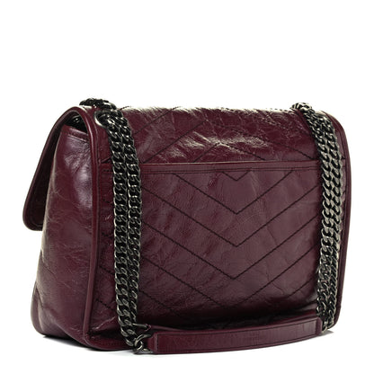 Saint Laurent Crinkled Calfskin Matelasse Monogram Medium Niki Chain Satchel Burgundy 2 of 4