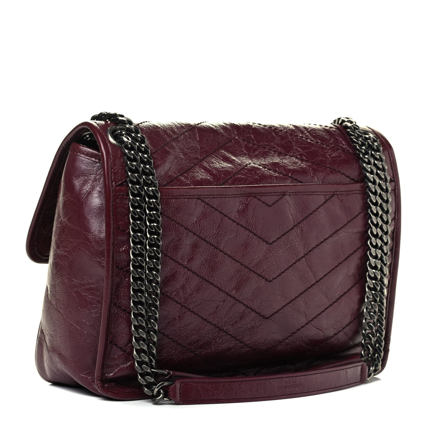 Crinkled Calfskin Matelasse Monogram Medium Niki Chain Satchel Burgundy